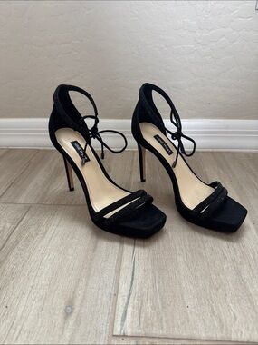 Nine West Black Ankle-Tie Strappy Stiletto Sandals